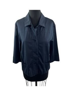 PHILIPPE ADEC Button Down Jacket Navy Long Sleeve Pockets Collared Size 10